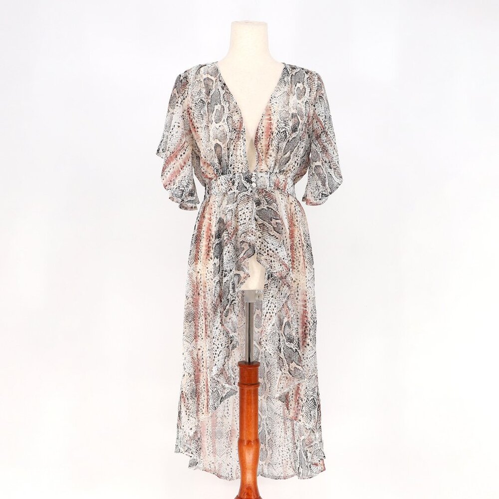 MEGHAN LOS ANGELES Snakeskin High-Low Kimono Dress Front Slit Size M